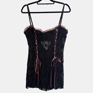 Vintage Y2K Intimate Attitudes Black Lace Babydoll Chemise Underwire Lingerie XL